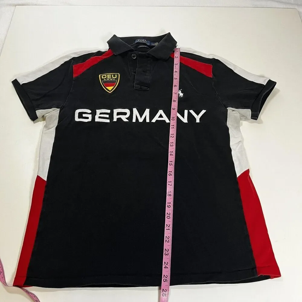 Polo Ralph Lauren Germany Polo Shirt Vintage Porsche Black Custom Fit DEU Rugby